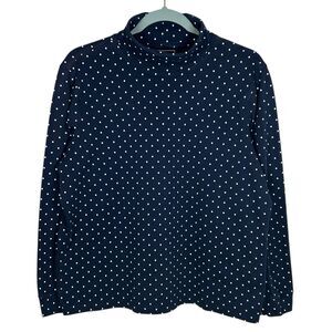 LL Bean Shirt Womens XL Blue Polka Dot Turtleneck Mock Top Casual Outdoor Hiking